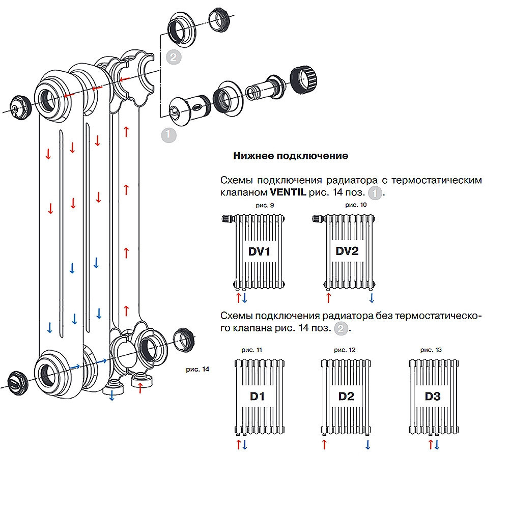 Стальной трубчатый радиатор отопления RIFAR TUBOG VENTIL 2180 10 секций АНТРАЦИТ нижнее одностороннее подключение